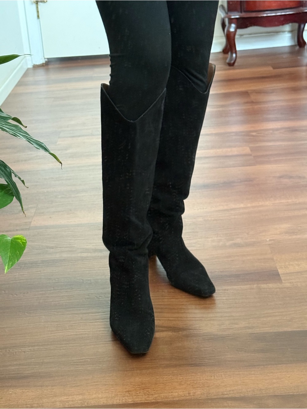 STAUD Western Wally Black Knee-High Pointed-Toe Women's Boots Size 36